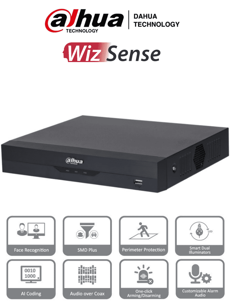 DAHUA XVR5108HS-I3 - DVR de 8 canales 5MP Lite, WizSense con IA, H.265+, 8 Canales HDCVI+4 IP o hasta 12 canales IP, 1 canal de reconocimiento facial, SMD Plus, 1 canal de protección perimetral y 1 bahía HDD #HDCVI9.0 #5MP DAHUA XVR5108HS-I3 - DVR de 8 canales 5MP Lite, WizSense con IA, H.265+, 8 Canales HDCVI+4 IP o hasta 12 canales IP, 1 canal de reconocimiento facial, SMD Plus, 1 canal de protección perimetral y 1 bahía HDD #HDCVI9.0 #5MP